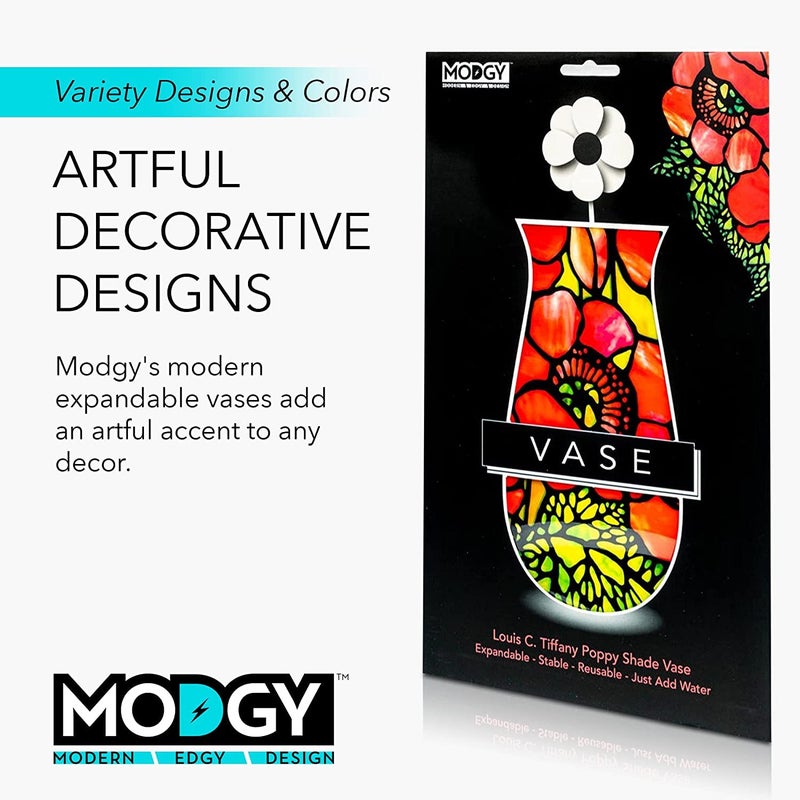 MODGY Collapsible and Expandable Plastic Flower Vase, Unbreakable, Foldable, Decorative Modern Centerpieces, Table Decorations, Louis C. Tiffany Poppies, 1 Pack - Image 5